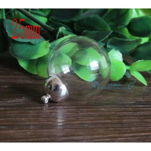 10sets 25mm Round clear globe glass bottle & 11mm silver plated top connector set