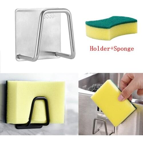 2piece set Sink Sponge Rack Drain Storage with sponge Shelf Stainless Steel Kitchen Wire Ball Rag Organizer Holder