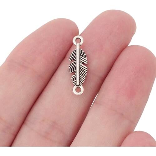 50 x Tibetan Silver Leaf Feather Connector Charms Beads for Bracelet DIY Jewelry Making Findings 22x6mm
