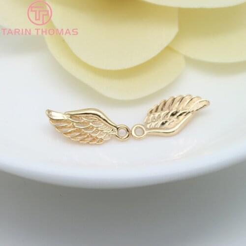 10PCS 16x7MM 24K Champagne Gold Color Plated Brass Angel Wings Charms High Quality Diy Jewelry Accessories