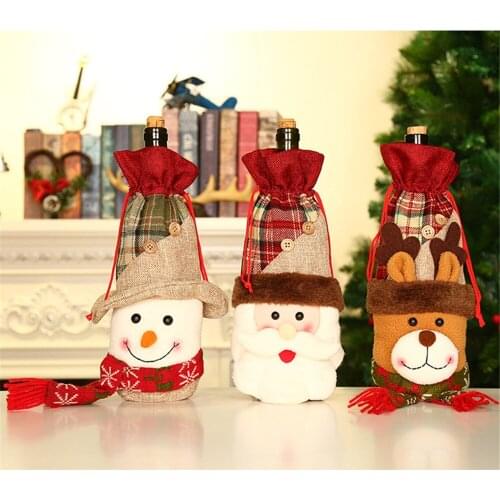 6PCS Christmas Wine Bottle Cover Xmas Party Dinner Table Decor Santa Claus Snowman Wine Bottle Bag New Year 2021 Decor for Home