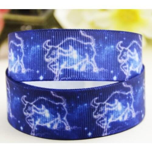 22mm 25mm 38mm 75mm Ruban satin Taurus Zodiac printed Grosgrain Ribbon Hair Accessories party decoration 10 Yards X-02612