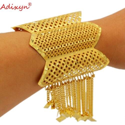 Adixyn Luxury India Bangles for Women Jewelry 24k Gold Color Big Size Cuff Bracelet African Ethiopian Party Gifts N12118