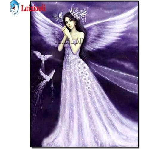 Diamond Embroidery purple Angel with wings Full Square round Diamond Mosaic Rhinestones Painting Cross Stitch custom Wall Decor