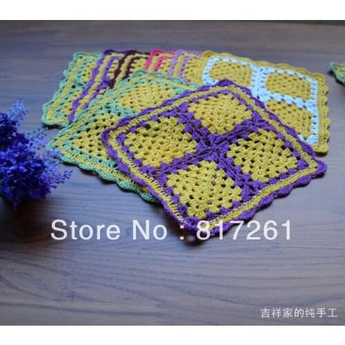 Free shipping cotton crochet lace square coaster 18-20cm 5 pic/lot cup pad plate pads Handmade doilies felt towel for table
