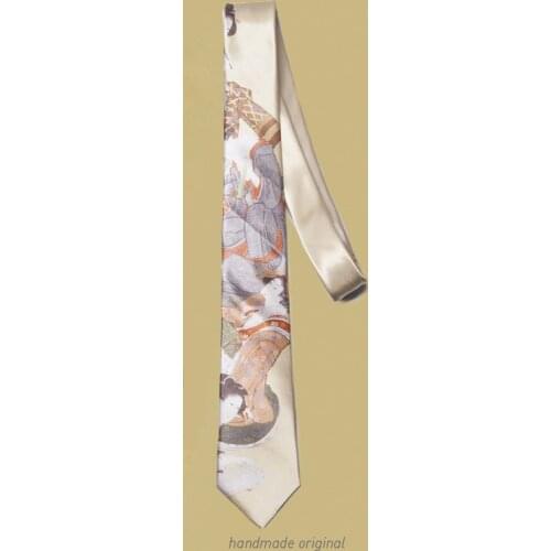 Free Shipping New Male mens Original design gift necktie printed light khaki light gold tie Japan Ukiyo-e handmade Japanese