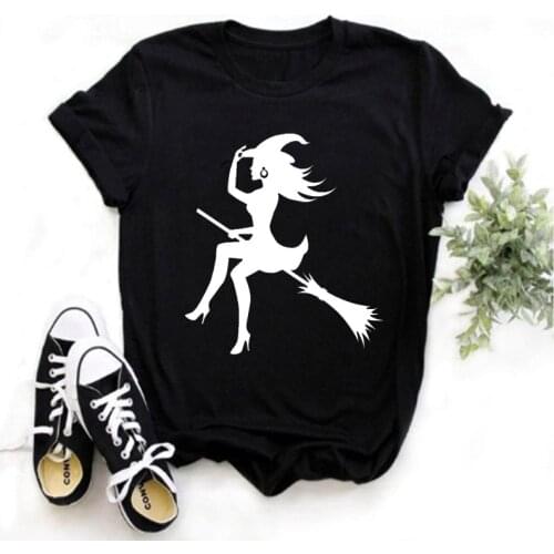 Camiseta De Moda De Verano Para Mujer, Camisetas Con Dibujo De Bruja De Halloween, Divertida Camiseta Informal Para Mujer