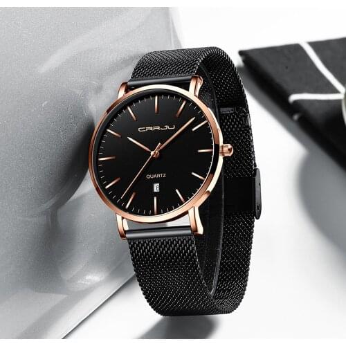 2020 Luxury CRRJU Watches for Men Business Casual Ultra Thin Date Wrist Watch Military Waterproof Sports Male Quartz Clock Reloj