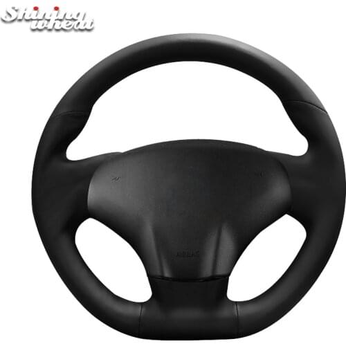 BANNIS Black Genuine Leather Steering Wheel Cover for Citroen ds3