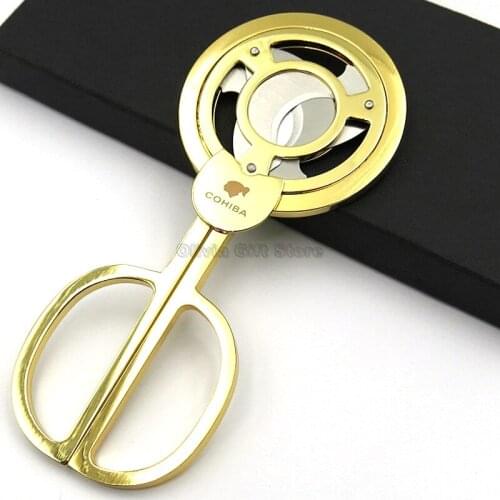 COHIBA High Grade Stainless Steel 3 Blade Cuban Cigar Cigarette Tobacco Scissor Sharp Staright Cut Cigar Cutter With Gift Box