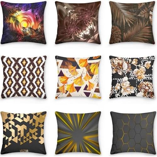 Black And Gold Geometric Decorative Pillowcases Polyester Throw Pillow Case Striped Geometric Flowers Pillowcase 45*45CM