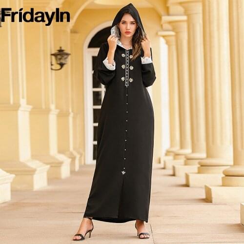 Fridayin 2021 Womens Hooded Pure Color Loose Abaya Ramadan Kaftan Dubai Abaya Turkey Muslim Hijab Vestidos Clothing