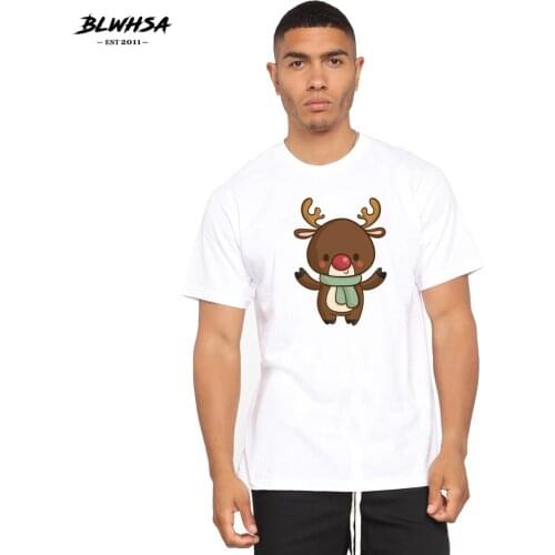 BLWHSH Cartoon Elk Print T Shirt Men Fashion Short Sleeve Summer Cool T-shirt Christmas Printed Men Plus Tops Tees Brand Clothes