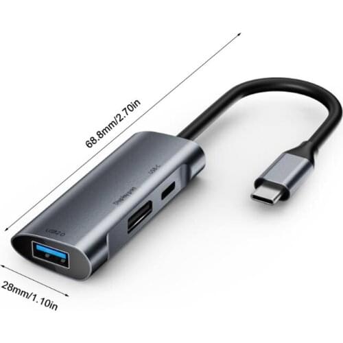 H7JF Upgrade New 3-in-1 Type C USB2.0 Hub Multi-Function DisplayPort 480Mbps Docking Station PD 60W 4K 60Hz High Definition