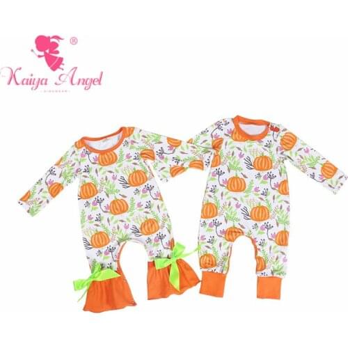 Kaiya Angel Halloween Pumpkin Green grass Flower Girl Summer Boutique Clothes Toddler Boy Autumn Winter Rompers wholesale