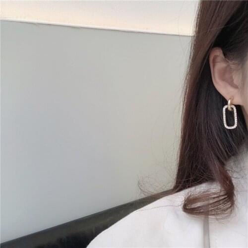 Korean Fashion Earrings 2021 New Temperament Earrings Wild Net Red Geometric Square Crystal Super Fairy Girl Earrings Ohrringe