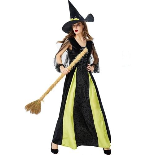 Halloween Witch Costume Adult Role Playing Halloween Green and Black Witch Role Costume Witch Halloween Costumes for Women