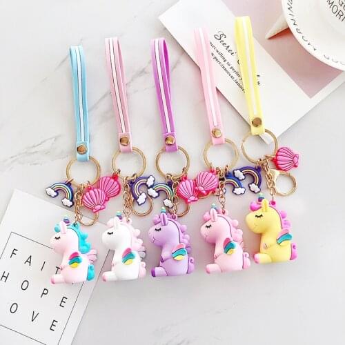 Creative Cartoon Unicorn Keychain PVC Cute Dinosaur Animal Key Chain Car Bag Charms Pendant Accessories Jewelry Gift Porte Clef