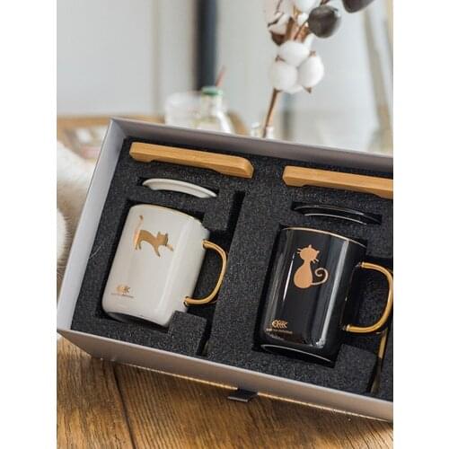Lovers cup lovely personality creative ceramic mug with lid spoon simple household water tea milk coffee cup set gift box