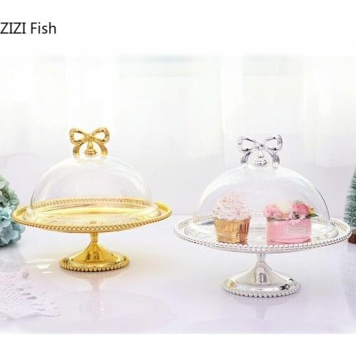European Style Metal Cake Pan with Lid High-foot Dessert Display Stand Home Wedding Party Cake Decoration Tools Round Cake Stand
