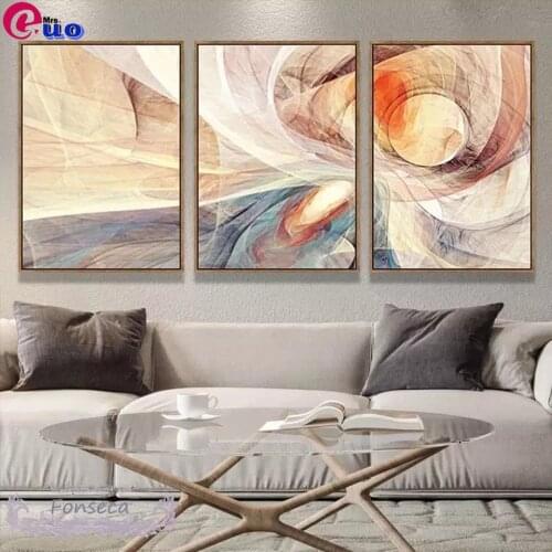Misty Abstract Graphic Diamond Painting Cross Stitch Wall Art 3 Pieces Diamond Embroidery Triptych for Living Room Home Decor