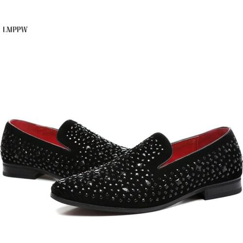 2021 Men Genuine Handmade Black Men Rivets Shoes Fashion Party Prom Men Loafers Big Size Leather Casual Flats Slip On Shoes 2.5a