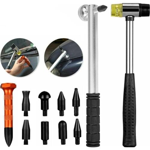 Auto Body Dent Removal Repair Hail Hammer Tap Down Tools with 9 Pcs Different Size Metal Paintless Dent Removal Tools