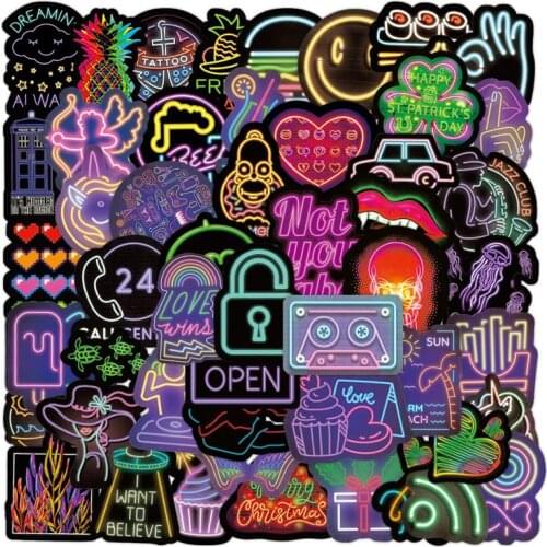 10/30/50Pcs/Set Neon Light Stickers for Car Luggage Motorcycle Phone Travel Trolley Laptop Computer Toy