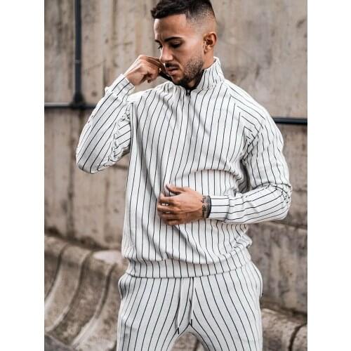 New Mens Tracksuit Casual Stripe Zipper Sets Sport Suits Fitness Clothing Sweatpants Slim Fashion European TrendsTracksuits Set