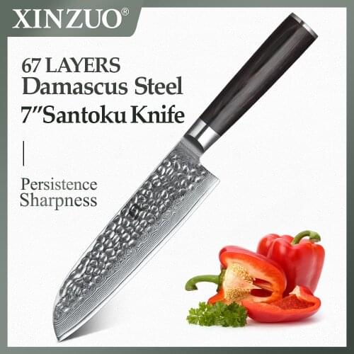 XINZUO 7 inch Damascus Steel Kitchen Knives Stainless Steel Santoku Knife Quality Japanese Chef Slice Knives Pakkawood Handle