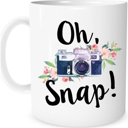 Oh, Snap! Camera Mug - 11 Ounce White Ceramic Coffee or Tea Mug - Gift for Photographer Photo Editing Mug