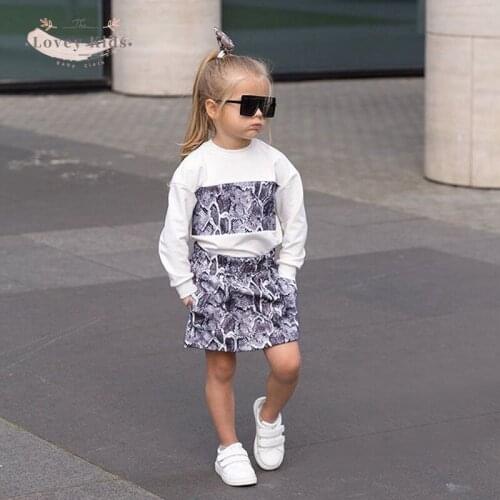 Toddler Baby Girls Clothes Autumn Children 1-6Y Fashion Snake Print Pullover Sweatshirts Tops+Mini Skirts+Headband Outfits
