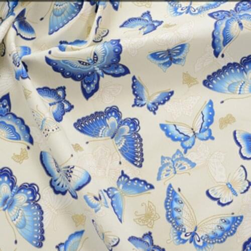 Half Meter Butterfly Print Soft Breeze Pure Cotton fabric For Garment Cheongsam Han Cloth Handmade DIY CR-977b