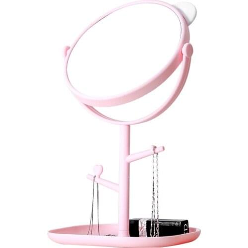 Portable Mirror With Makeup Organizer Dormitory Folded Rotatable Table Makeup Mirror Jewelry Storage Box Holder