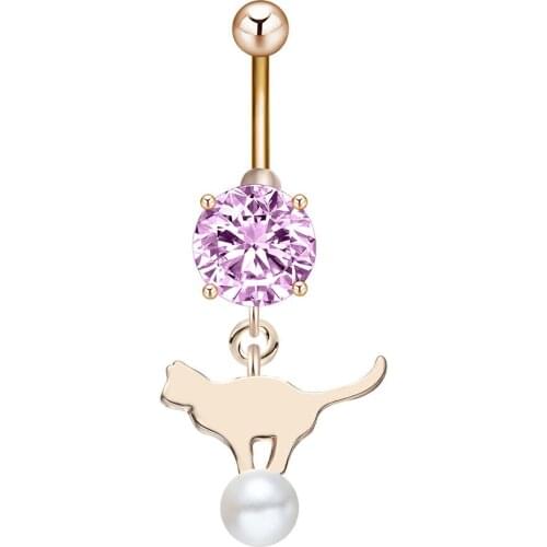 Lovely Cat with Ball Belly Button Ring as A Aamazing Gift Lady Crystal Jewelry