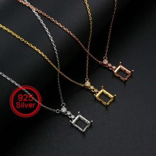 Rectangle Prong Pendant Bezel Solid 925 Sterling Silver Rose Gold Plated Charm Settings with 16+2'' Necklace 1431079