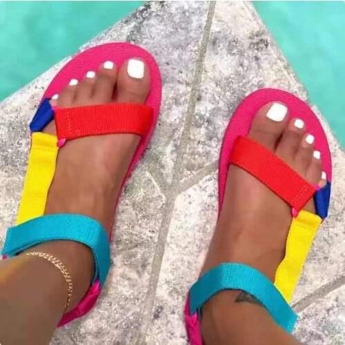 Women Sandals Shoes for Women 2021 Summer Flat Beach Sandals Velcro Fashion Outdoor Casual Sandals Open Toe Sandalias Mujer 43