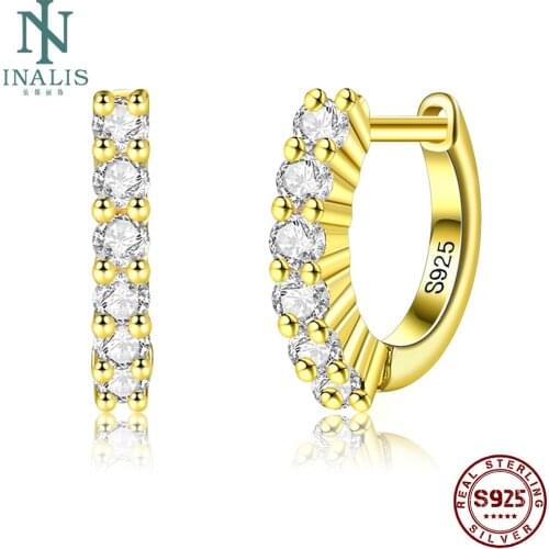 INALIS 925 Sterling Silver Hoop Earrings Exquisite Zirconia Gold Fine Jewelry New Arrival Female Earring Anniversary Present