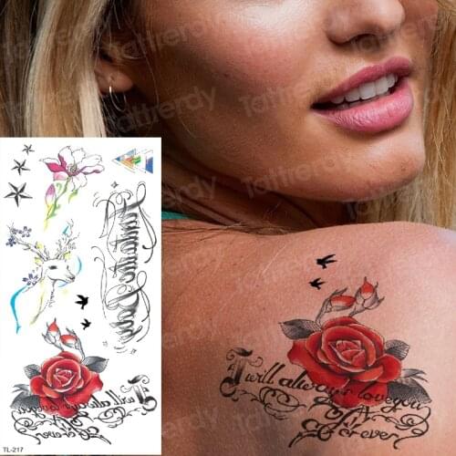 Waterproof temporary tattoos for women tattoo sexy body flower tattoo red rose moose deer tatoo fake back arm tattoos unicorn