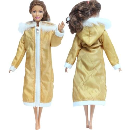 High Quality Yellow Long Coat Cotton Dress Skirt Warm Winter Wear Parka Jacket Clothes for Barbie Doll Baby Girl Accessories Toy