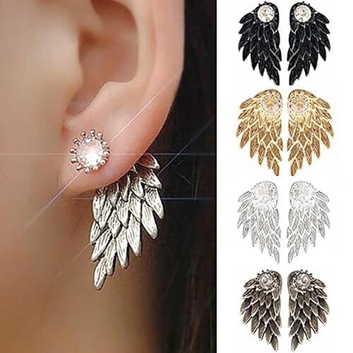 1 Pair Women Fashion Xmas Gift Angel Wings Rhinestone Inlaid Stud Earrings