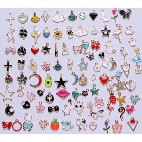 100 PCS/Lot KC Gold Color Random Alloy Life Charm Animal Pendants Enamel Charms For DIY Bracelet Necklace Jewelry Making