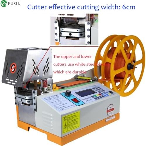 988W automatic computerized tape cutting machine cold and hot cutting Velcro elastic blade rotating multi-angle beveling machine