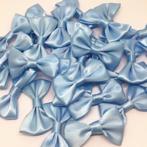100pcs Blue 35x22mm Satin Ribbon Bows Decorative Ties For Doll Hair Accessories Wedding Invites Decorations Cardmaking