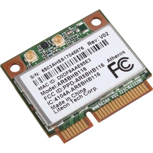 Wireless Adapter Card for Atheros AR5BHB116 AR9382 Dual band 300Mbps Wifi 802.11 a/b/g/n Wireless Half Mini PCI-E Card 2.4Ghz 5G