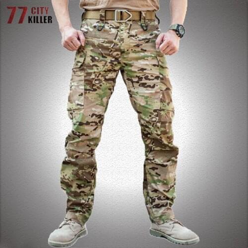 Camo Waterproof Tactical Pant Men Outdoor Hiking Multi-pocket Wear-resistant Cargo Trousers Mens Cotton Combat Training Joggers