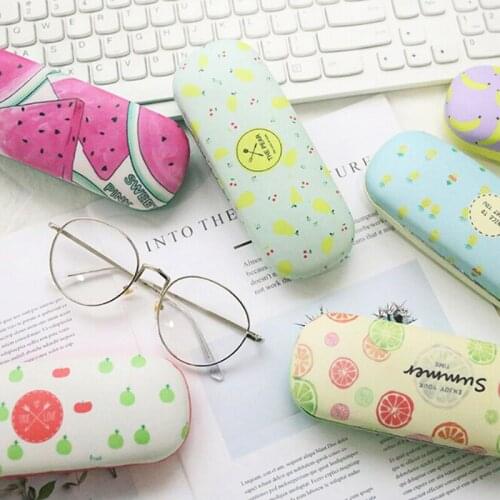 Cute Fruit Print Glasses Case Box Women Hard Leather Reading Glasses Case Men Retro Unisex Floral Print Eyewear Protector