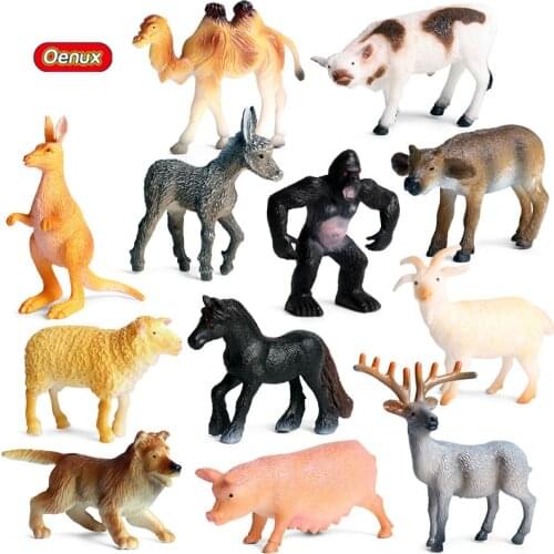 Oenux 12PCS Realistic Wild Farm Animals Action Figures Zoo Pig Dog Sheep Cow Horse Solid PVC Model Figurines Cute Toy Kids Gift