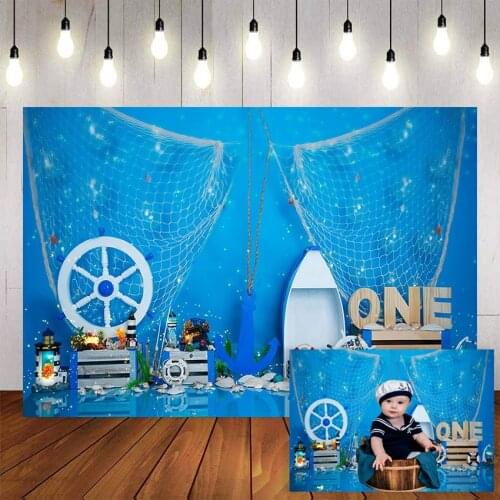 Mehofond 1st Birthday Party Photography Background Navy Lighthouse Boat Anchor Baby Shower Backdrop Photophone Photo Studio Prop