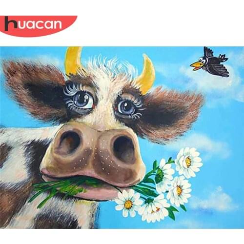 HUACAN 5D DIY Diamond Embroidery Cross Stitch Cow Diamond Painting Full Drill Square Animal Diamond Mosaic Handmade Gift
